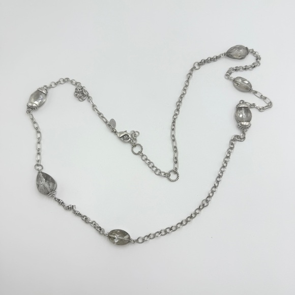 Chico’s Long Elegant Silver Chain Necklace with Large Clear Beads - Picture 6 of 8